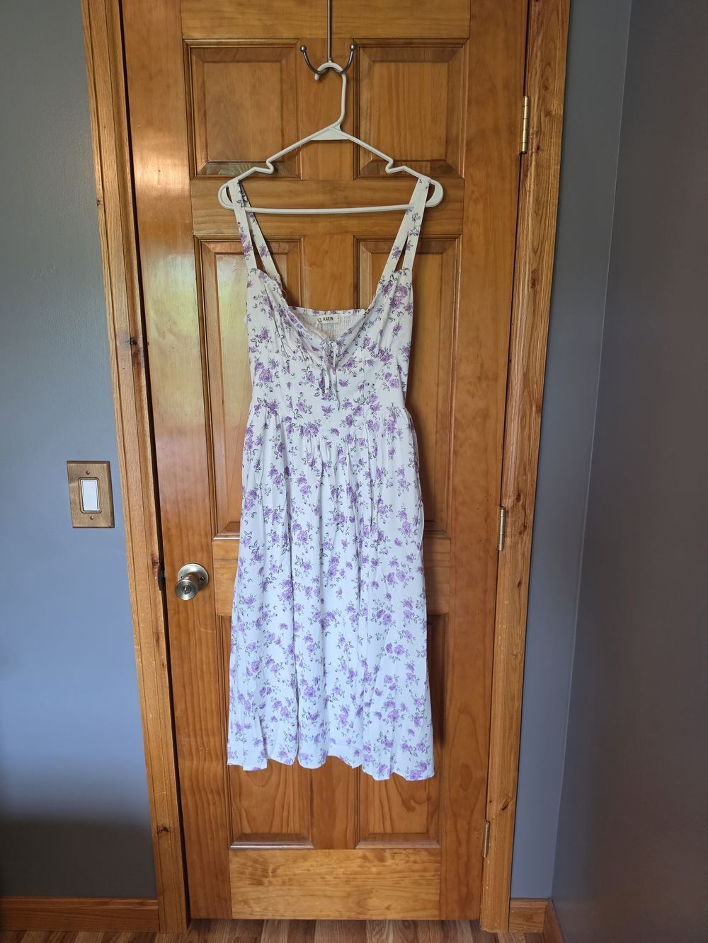 Grace Karin White Dress with Purple Rose Print
